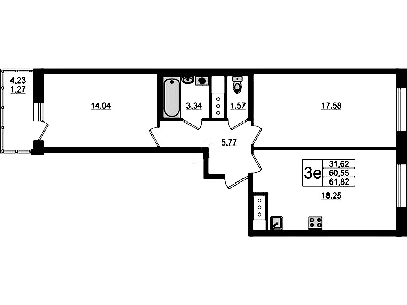 2-комнатная квартира 61.82 м², 3/10 эт., ЖК «UP! Квартал Новый Московский»